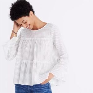 Madewell shirt with pom pom tie